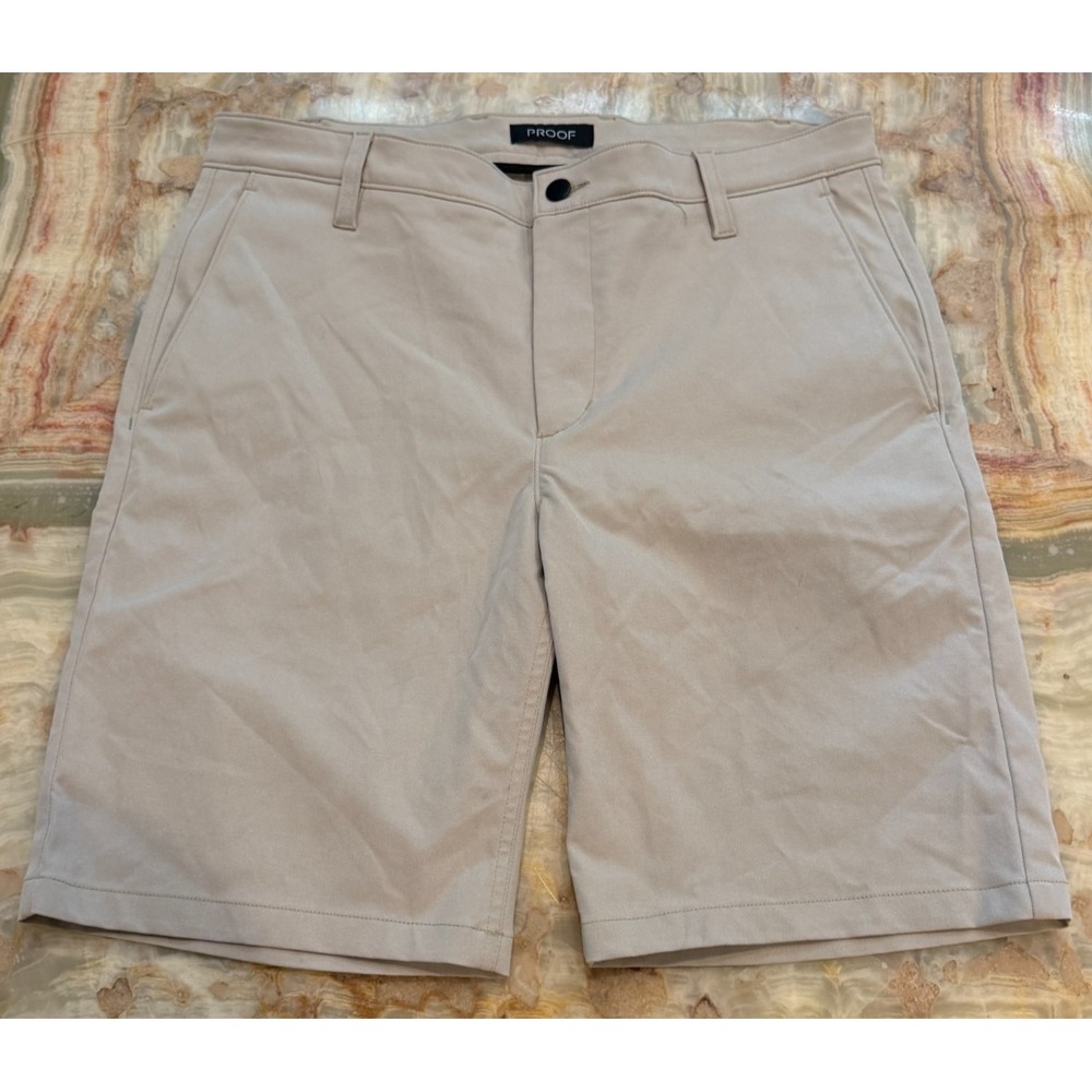 Proof Mens Nomad Chino Shorts Beige Technical Performance Stretch Pockets 34